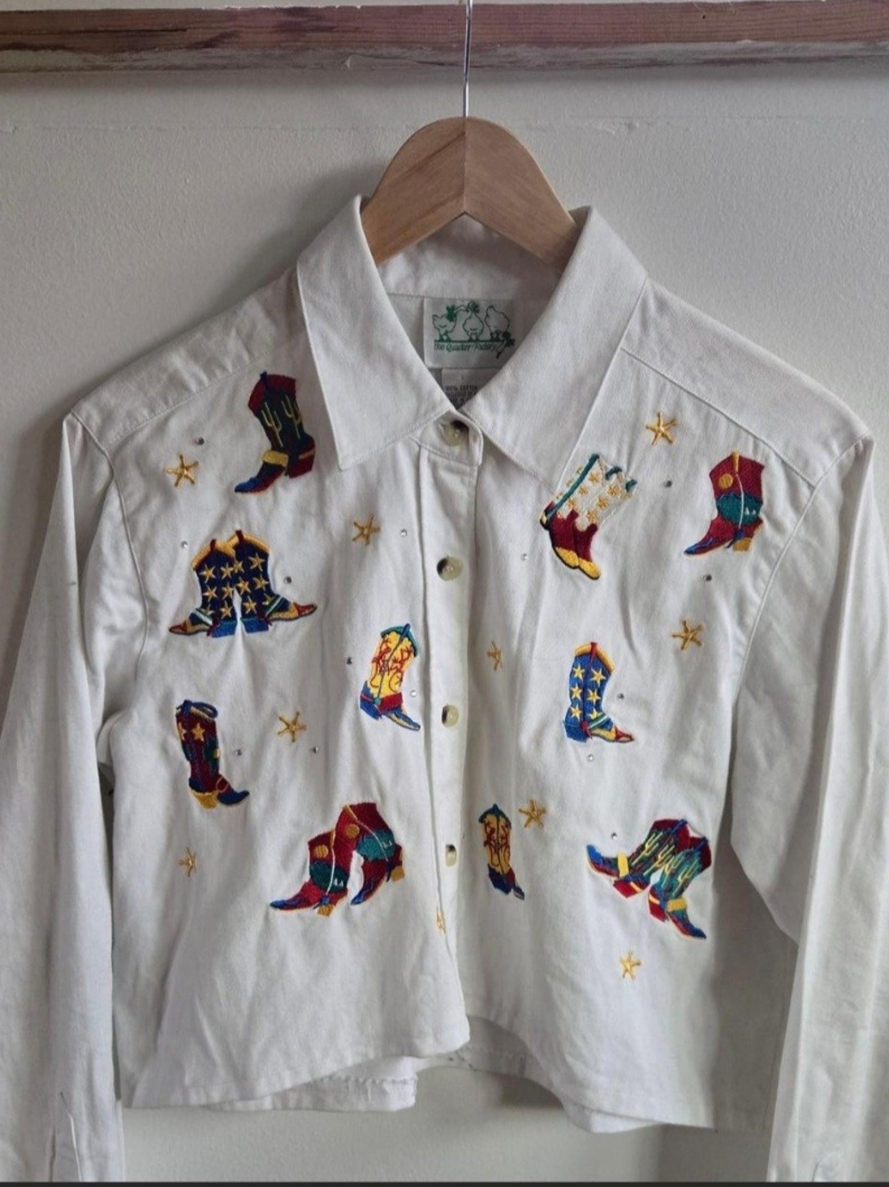 Vintage 90s Western Cowboy Embroidered Rhinestone Cropped Shirt